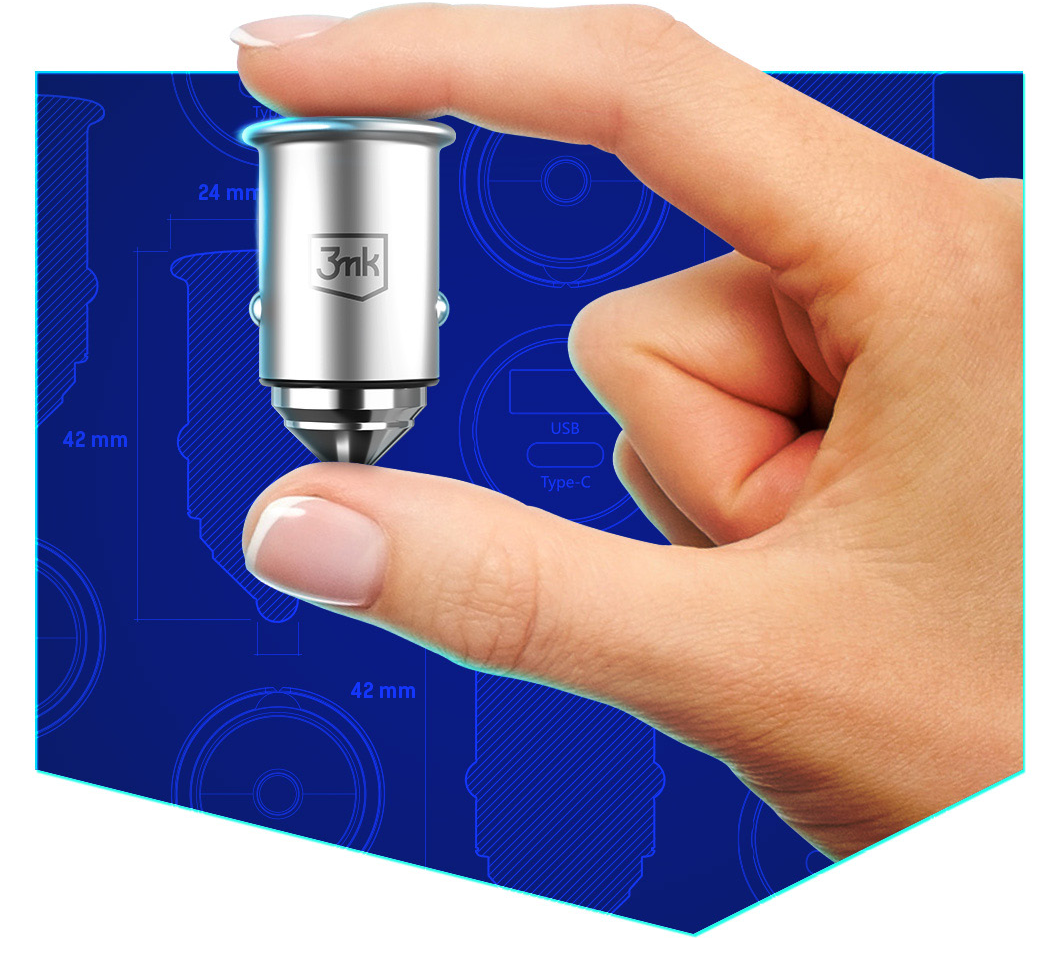 Incarcator Auto 3MK HyperCharger, 30W, 5A, 1 x USB-A - 1 x USB-C, Argintiu