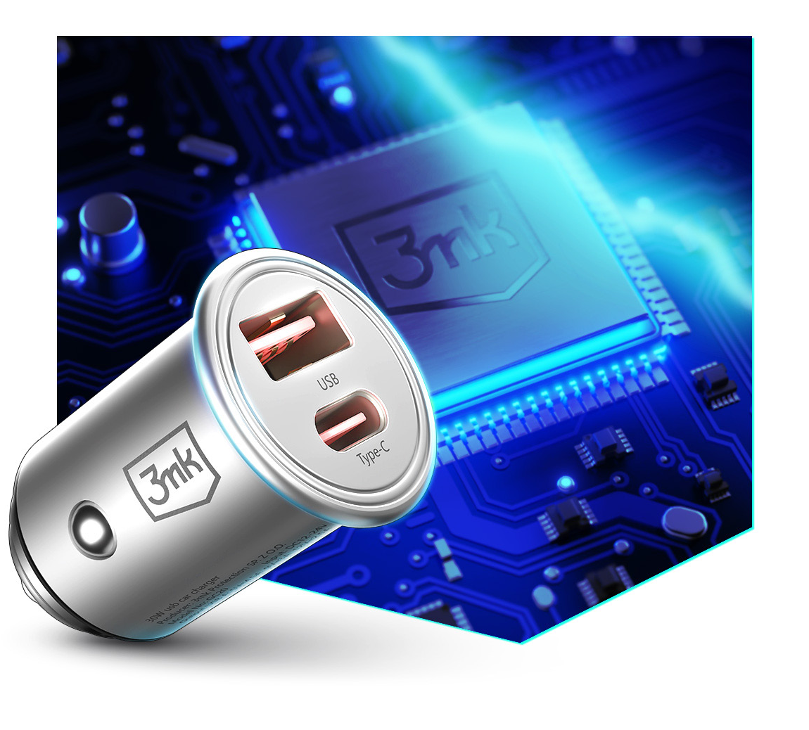 Incarcator Auto 3MK HyperCharger, 30W, 5A, 1 x USB-A - 1 x USB-C, Argintiu
