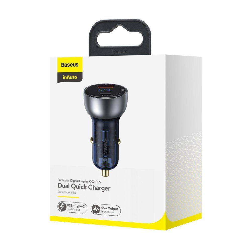 Incarcator Auto Baseus, 65W, 5A, 1 x USB-A - 1 x USB-C, Gri CCKX-C0A