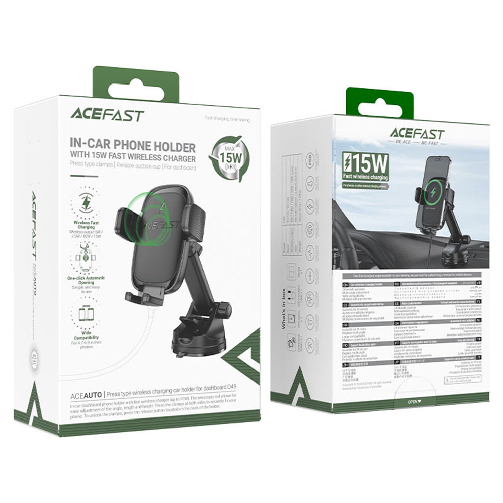 Incarcator Auto Wireless Acefast D49, 15W, 1.67A, Negru