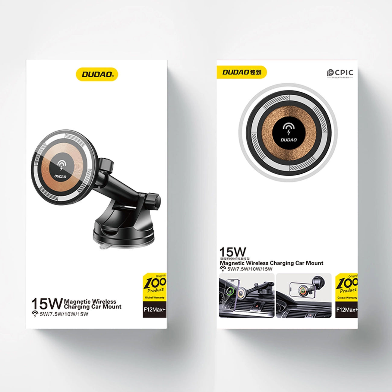 Incarcator Auto Wireless Dudao F12MAX+, 15W, 1.67A, Negru