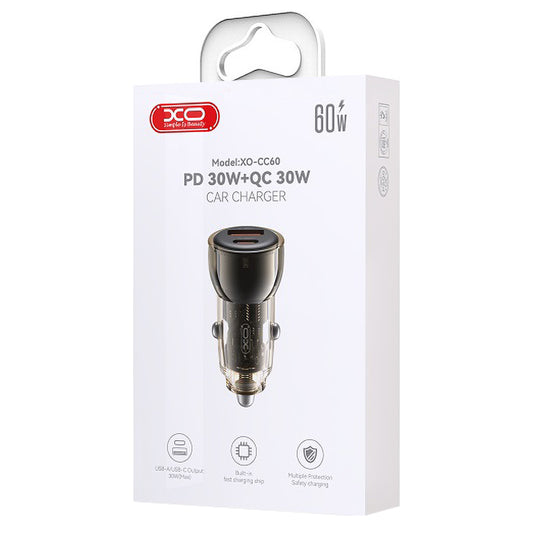 Incarcator Auto XO Design CC60, 60W, 3A, 1 x USB-A - 1 x USB-C, Negru
