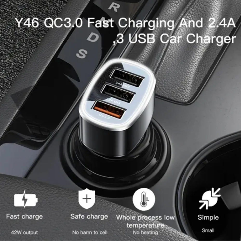 Incarcator Auto Yesido Y46, 42W, 3A, 3 x USB-A, Negru