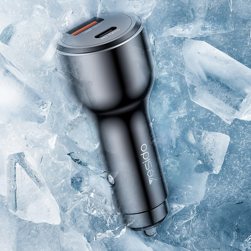 Incarcator Auto Yesido Y65, 100W, 5A, 1 x USB-A - 1 x USB-C, Negru