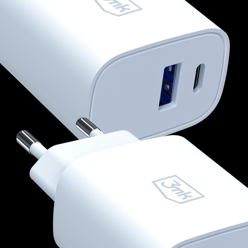 Incarcator Retea 3MK FlowPower, 30W, 1 x USB-A - 1 x USB-C, Alb