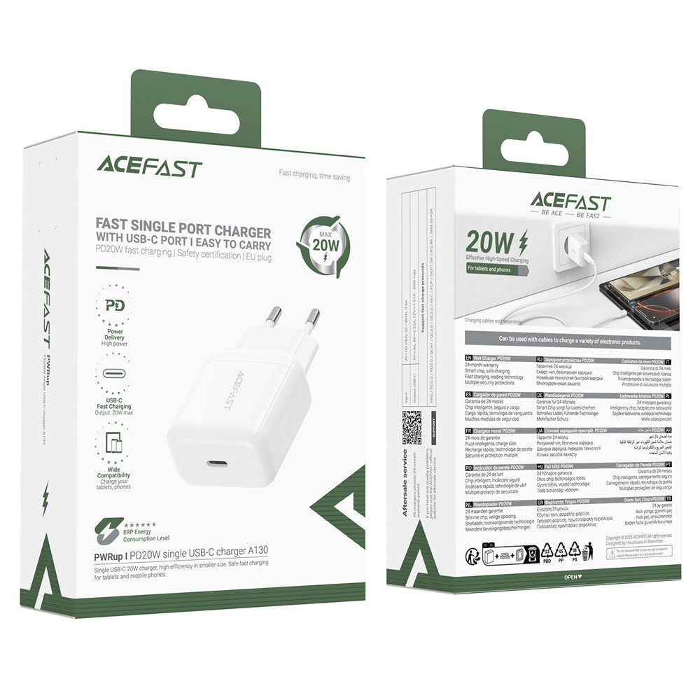 Incarcator Retea Acefast A130, 20W, 3A, 1 x USB-C, Alb