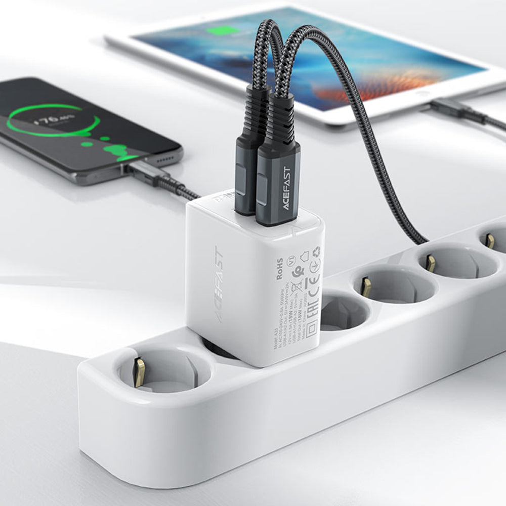 Incarcator Retea Acefast A33, 18W, 3A, 2 x USB-A, Negru