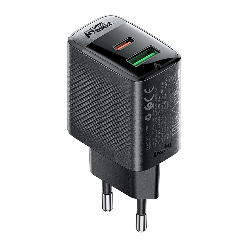 Incarcator Retea Acefast A98, 30W, 3A, 1 x USB-A - 1 x USB-C, Negru