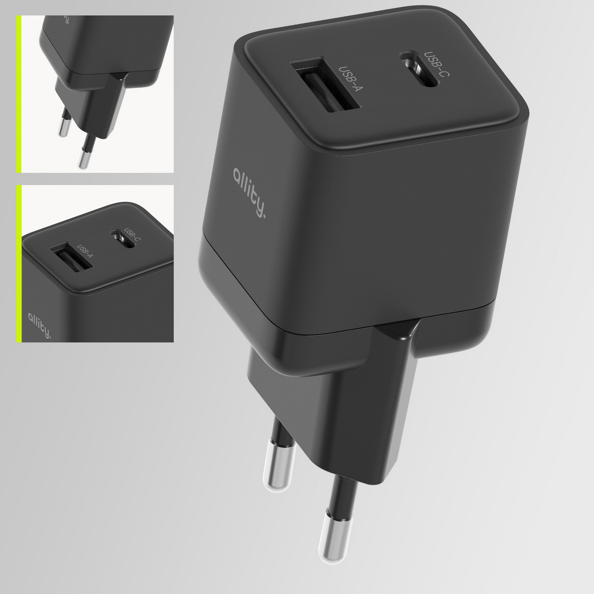 Incarcator Retea Allity. ATC-01-30WAC Mini, 30W, 3A, 1 x USB-A - 1 x USB-C, Negru