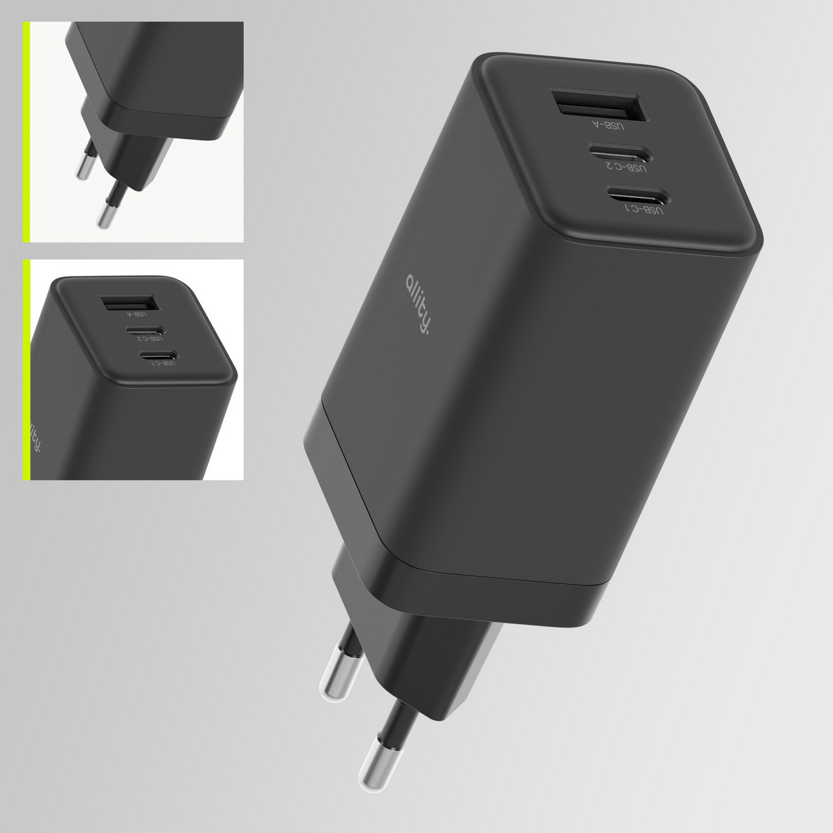 Incarcator Retea Allity. ATC-01-65WACC Fast, 65W, 3.25A, 1 x USB-A - 2 x USB-C, Negru