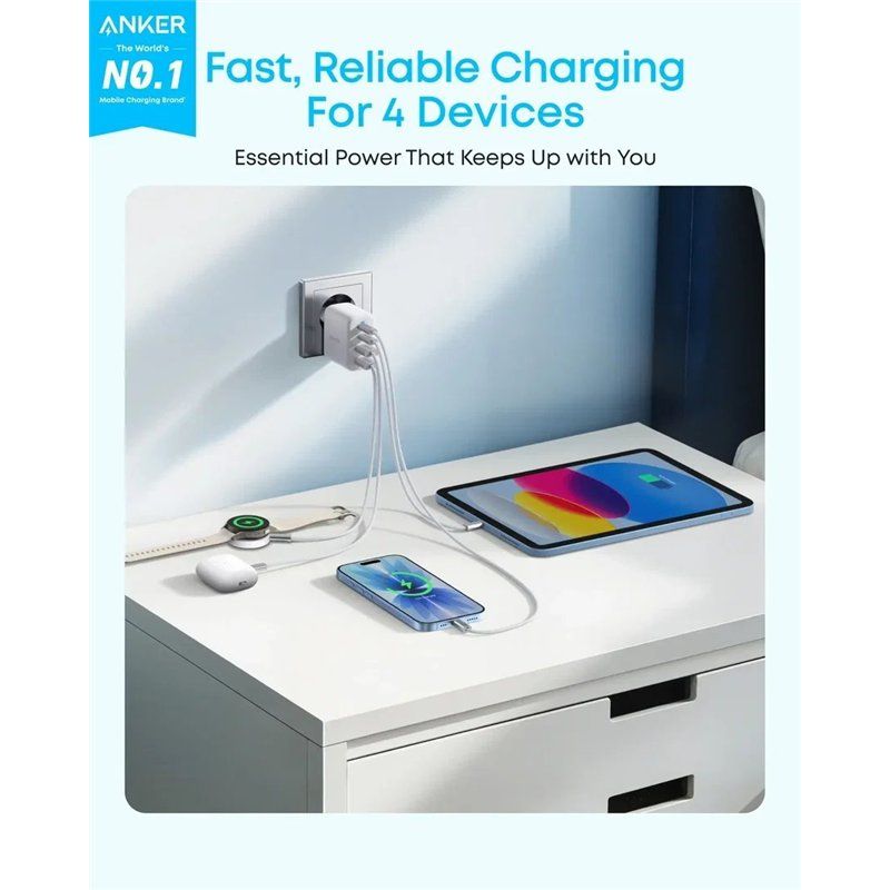Incarcator Retea Anker Zolo, 50W, 3A, 2 x USB-A - 2 x USB-C, Alb A121EG21