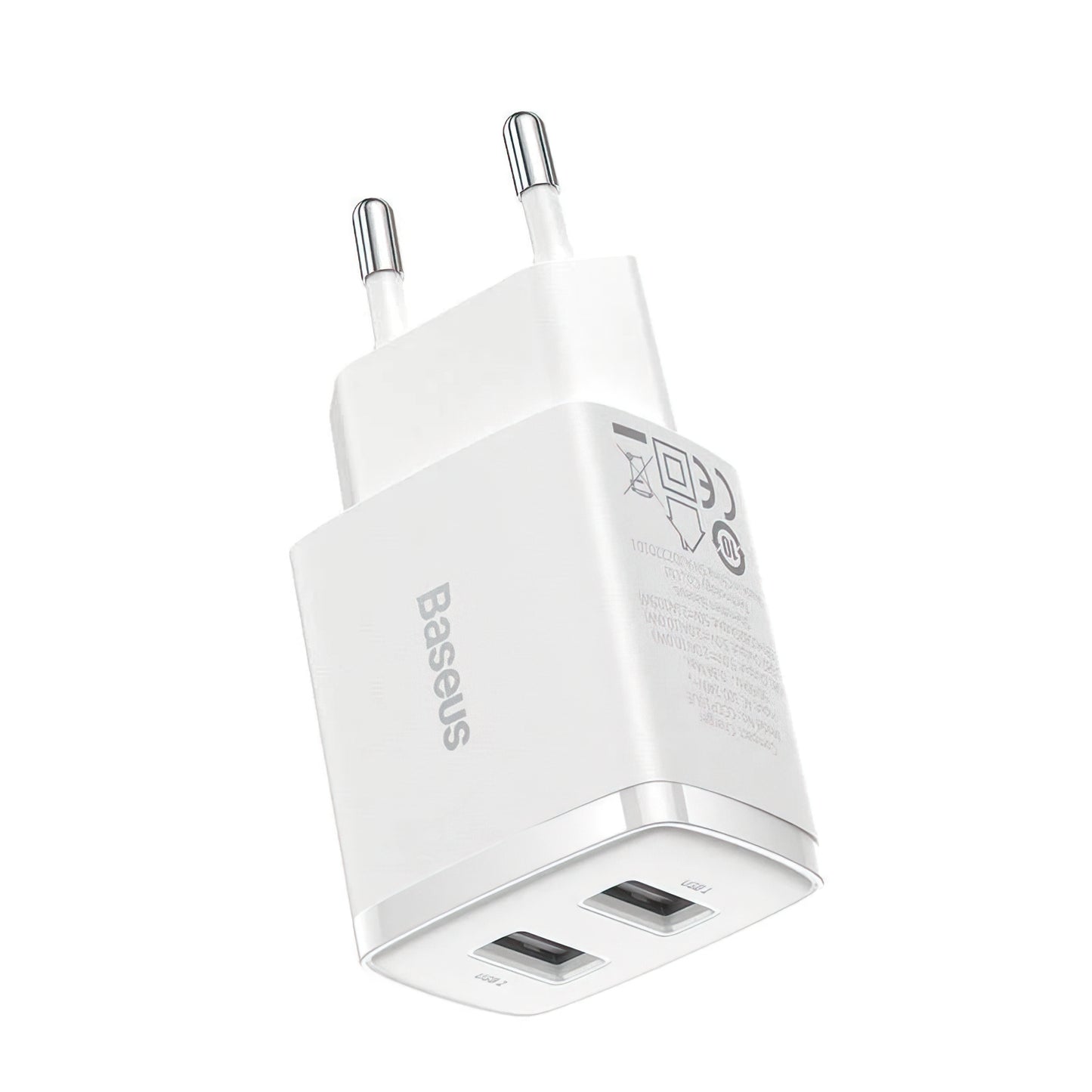 Incarcator Retea Baseus Compact, 10.5W, 2.1A, 2 x USB-A, Alb CCXJ010202