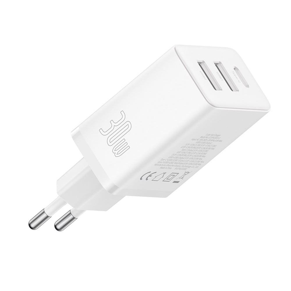 Incarcator Retea Baseus Cube, 30W, 3A, 2 x USB-A - 1 x USB-C, Alb P10111402213-00