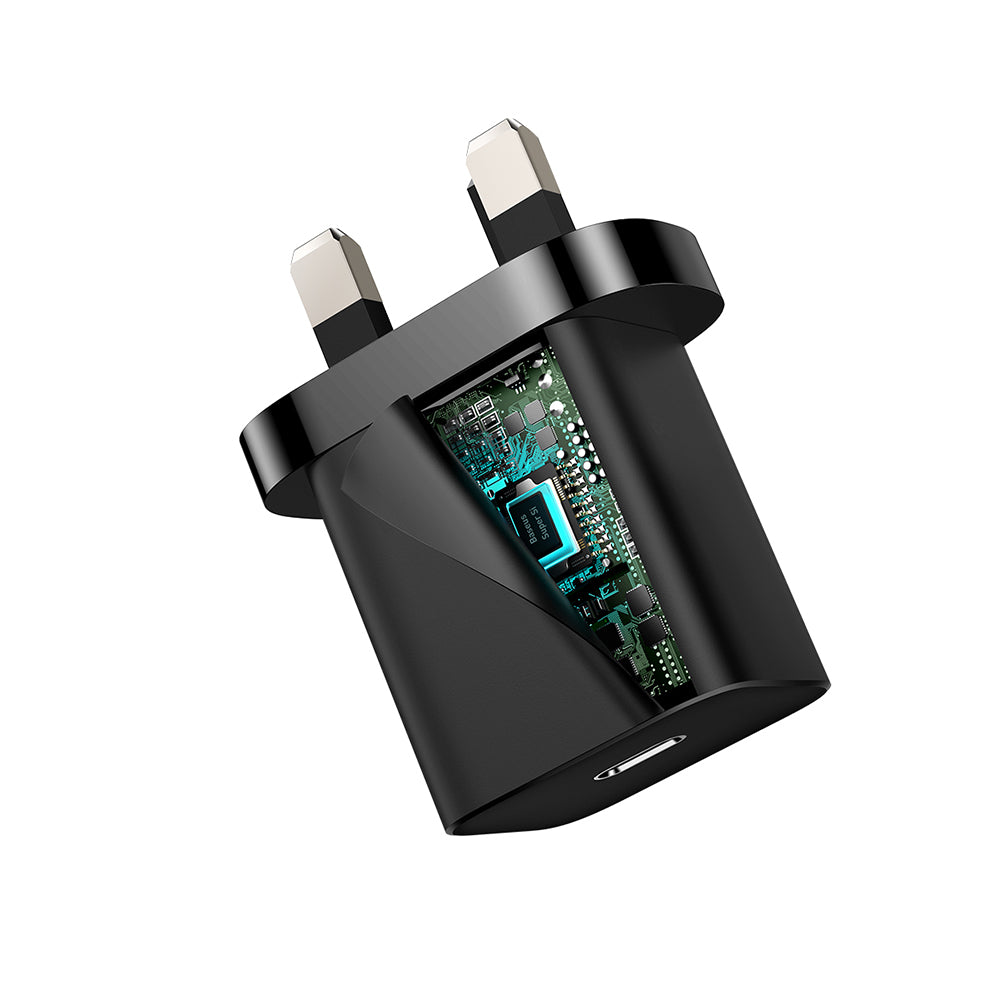 Incarcator Retea Baseus Super Si UK, 20W, 3A, 1 x USB-C, Negru CCSUP-K01