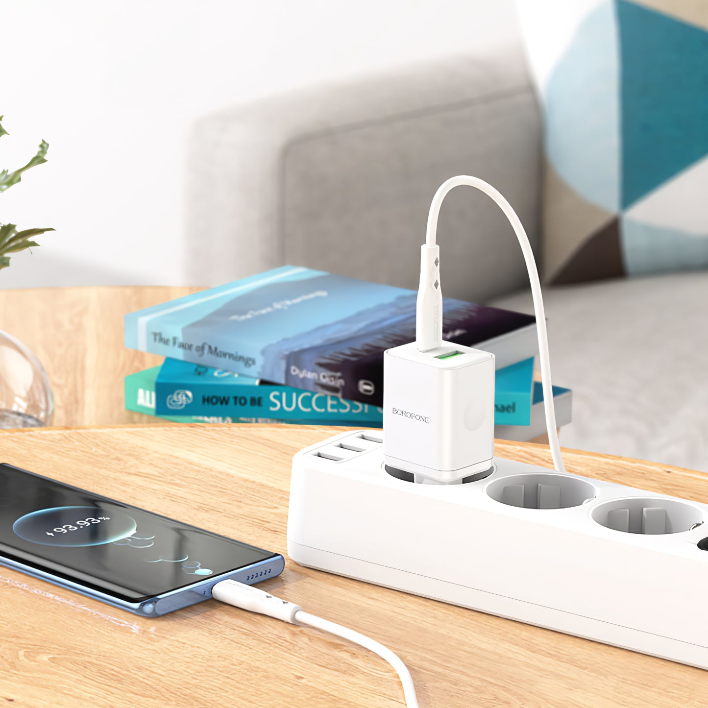 Incarcator Retea Borofone BN7, 20W, 3A, 1 x USB-A - 1 x USB-C, Alb
