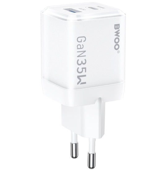 Incarcator Retea BWOO CDA222, 35W, 3A, 1 x USB-A - 1 x USB-C, Alb