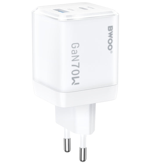 Incarcator Retea BWOO CDA224, 70W, 3.25A, 1 x USB-A - 1 x USB-C, Alb