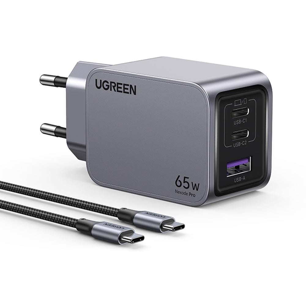 Incarcator Retea Cu Cablu USB-C UGREEN X755 Nexode Pro, 65W, 3A, 1 x USB-A - 2 x USB-C, Gri