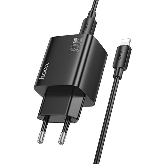 Incarcator Retea Cu Cablu Lightning HOCO N56, 30W, 3A, 2 x USB-A - 2 x USB-C, Negru