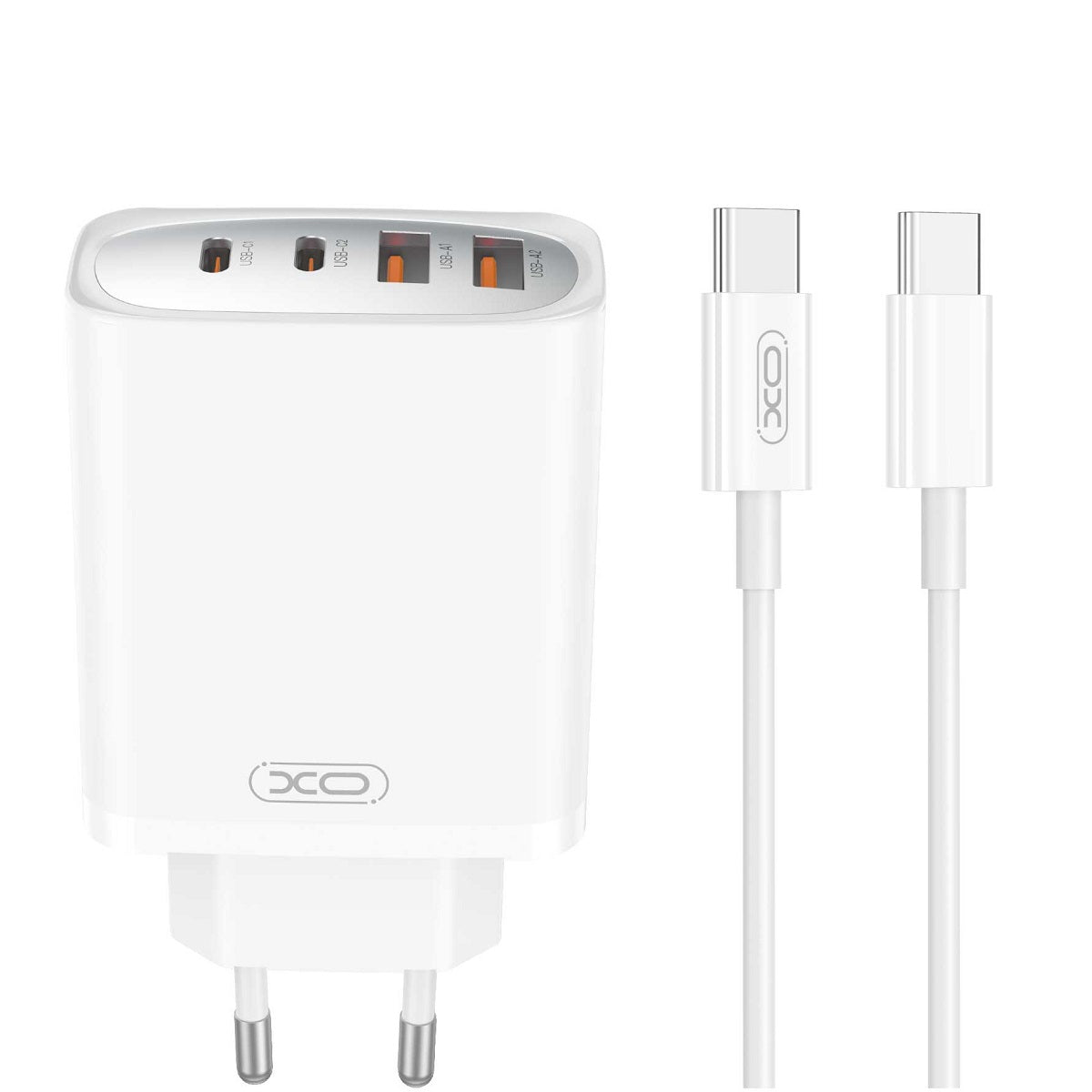 Incarcator Retea Cu Cablu USB-C XO Design CE22, 45W, 3A, 2 x USB-A - 2 x USB-C, Alb