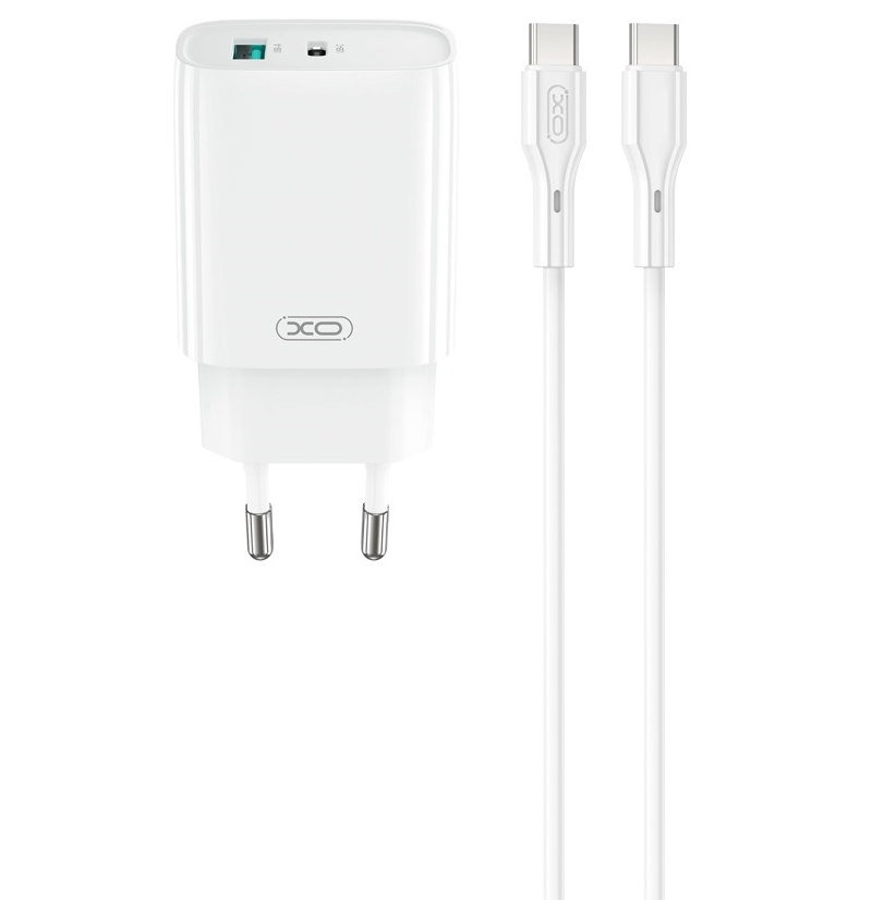 Incarcator Retea Cu Cablu USB-C XO Design CE30, 30W, 3A, 1 x USB-A - 1 x USB-C, Alb