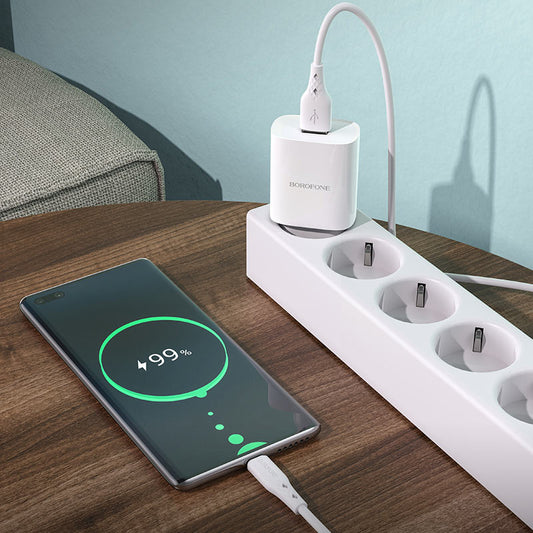 Incarcator Retea cu Cablu USB-C Borofone BN1, 10W, 2.1A, 1 x USB-A, Alb