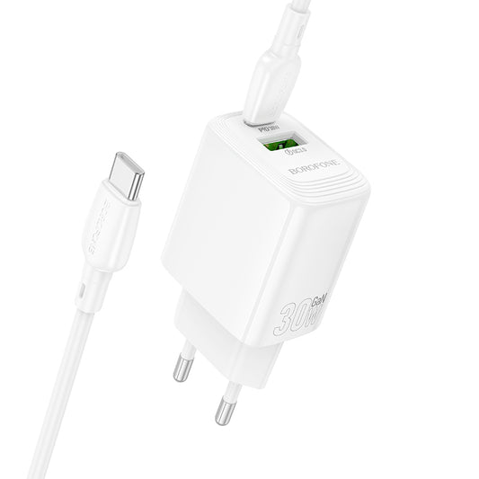 Incarcator Retea Cu Cablu USB-C Borofone BN29 Fuente, 30W, 3A, 1 x USB-A - 1 x USB-C, Alb