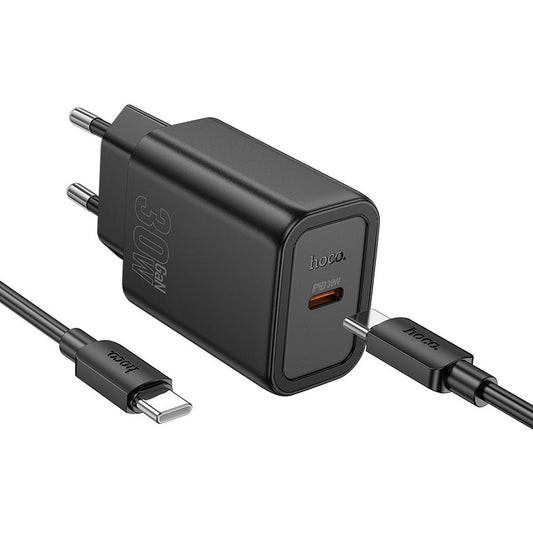 Incarcator Retea Cu Cablu USB-C HOCO N62, 30W, 3A, 1 x USB-C, Negru