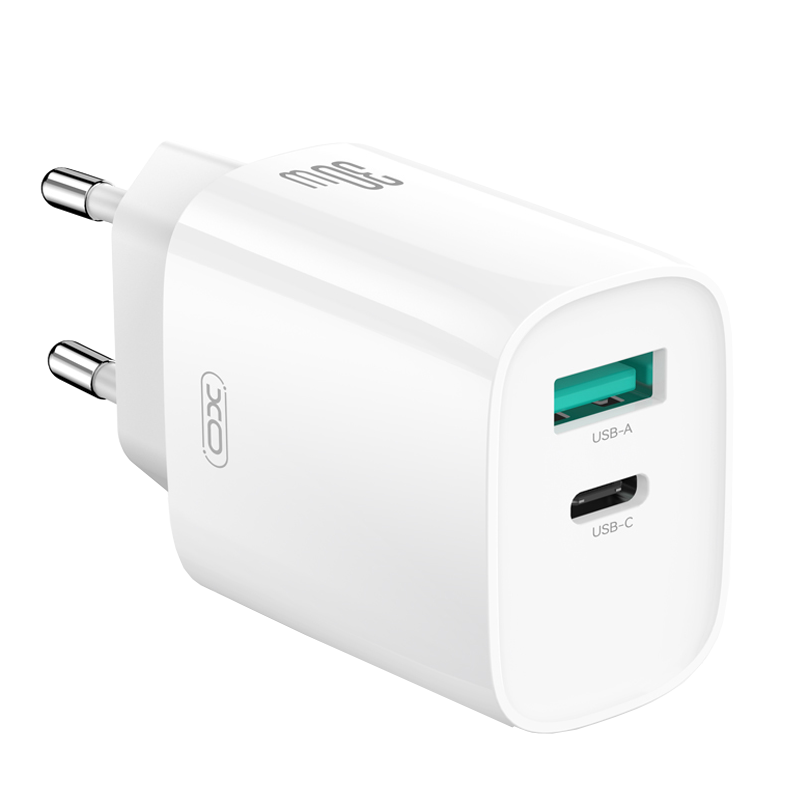 Incarcator Retea Cu Cablu USB-C XO Design CE30, 30W, 3A, 1 x USB-A - 1 x USB-C, Alb