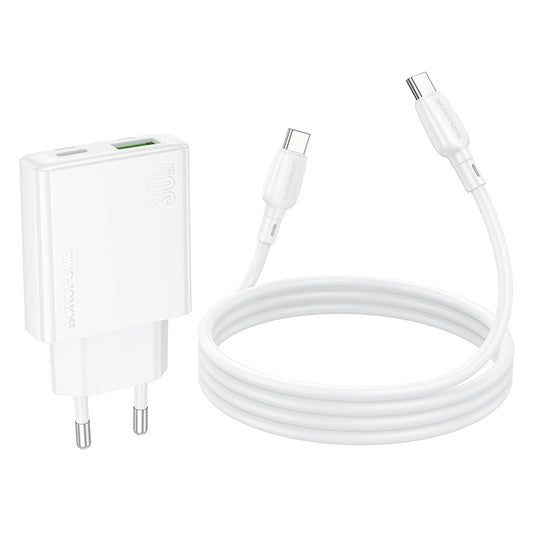 Incarcator Retea Cu Cablu USB-C Borofone BN25 Wish, 30W, 3A, 1 x USB-A - 1 x USB-C, Alb