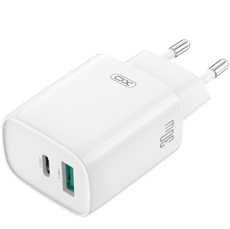 Incarcator Retea Cu Cablu USB-C XO Design CE30, 30W, 3A, 1 x USB-A - 1 x USB-C, Alb