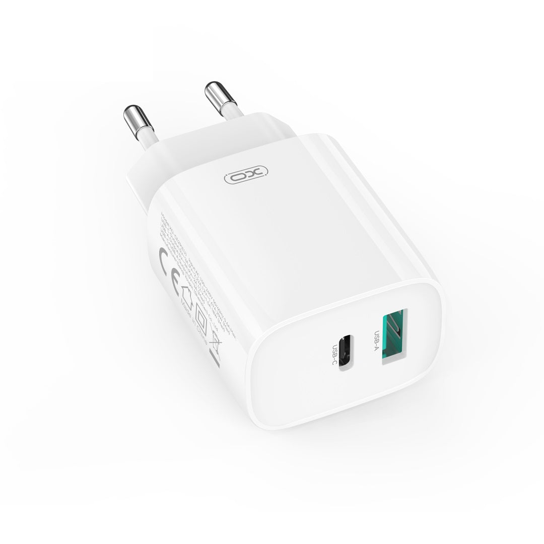 Incarcator Retea Cu Cablu USB-C XO Design CE29, 20W, 3A, 1 x USB-A - 1 x USB-C, Alb