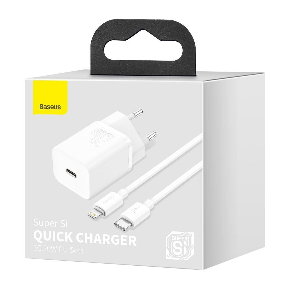 Incarcator Retea cu Cablu Lightning Baseus Super Si, 20W, 3A, 1 x USB-C, Alb TZCCSUP-B02