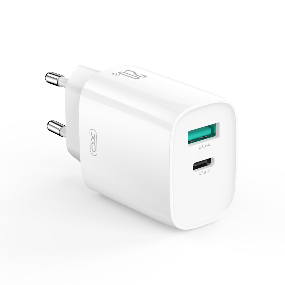 Incarcator Retea Cu Cablu USB-C XO Design CE29, 20W, 3A, 1 x USB-A - 1 x USB-C, Alb
