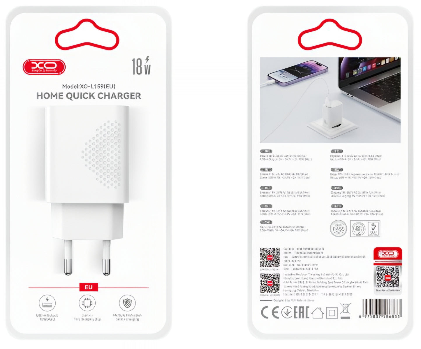 Incarcator Retea Cu Cablu microUSB XO Design L159, 18W, 3A, 1 x USB-A, Alb