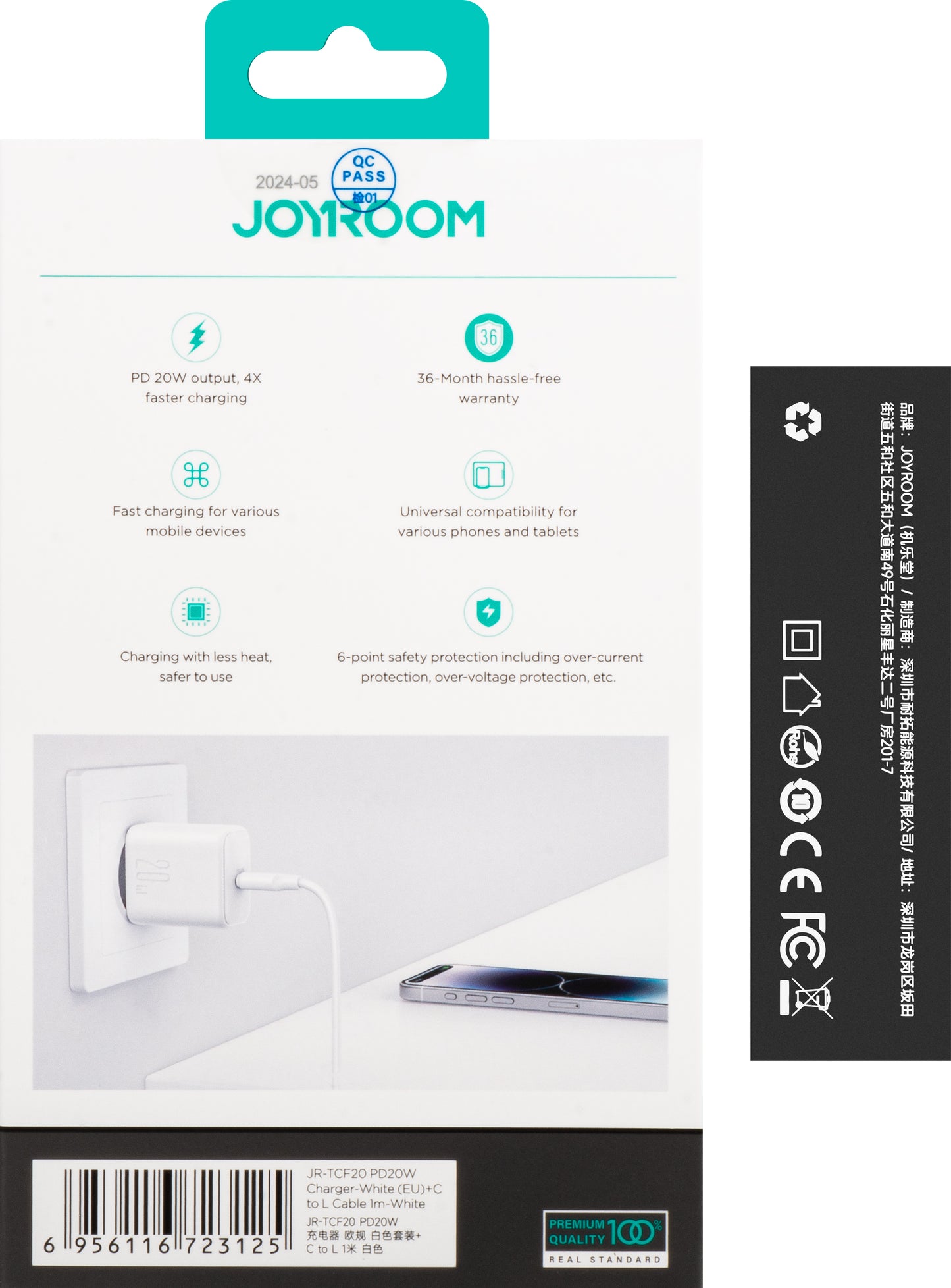 Incarcator Retea Cu Cablu Lightning Joyroom JR-TCF20, 20W, 3A, 1 x USB-C, Alb