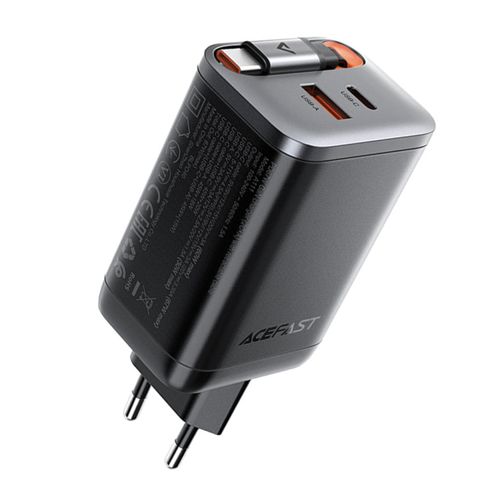 Incarcator Retea Cu Cablu USB-C Acefast A111, 67W, 3A, 1 x USB-A - 1 x USB-C, Negru