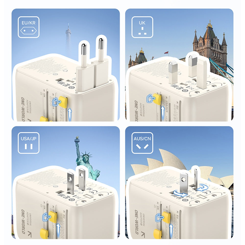 Incarcator Retea Cu Cablu USB-C Baseus Travel EnerCore CG11, 70W, 2 x Priza - 1 x USB-C - 2 x USB-A, Alb E0307E01