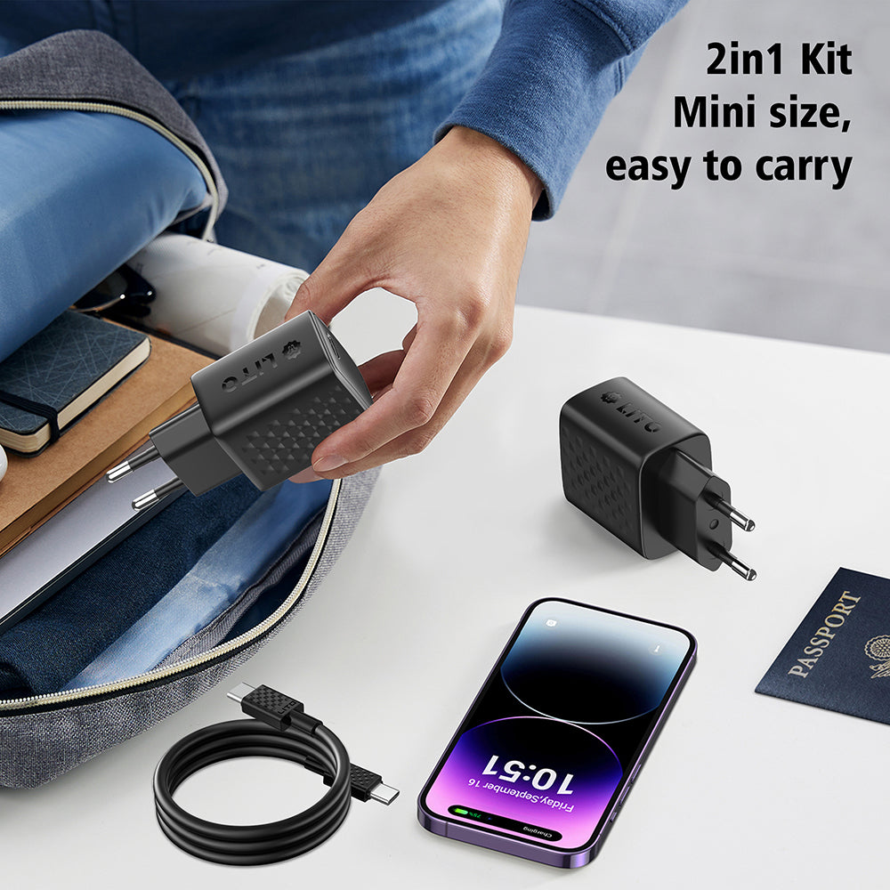 Incarcator Retea Cu Cablu USB-C Lito LC13T, 20W, 3A, 1 x USB-C, Negru