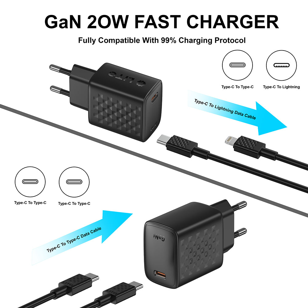 Incarcator Retea Cu Cablu USB-C Lito LC13T, 20W, 3A, 1 x USB-C, Negru