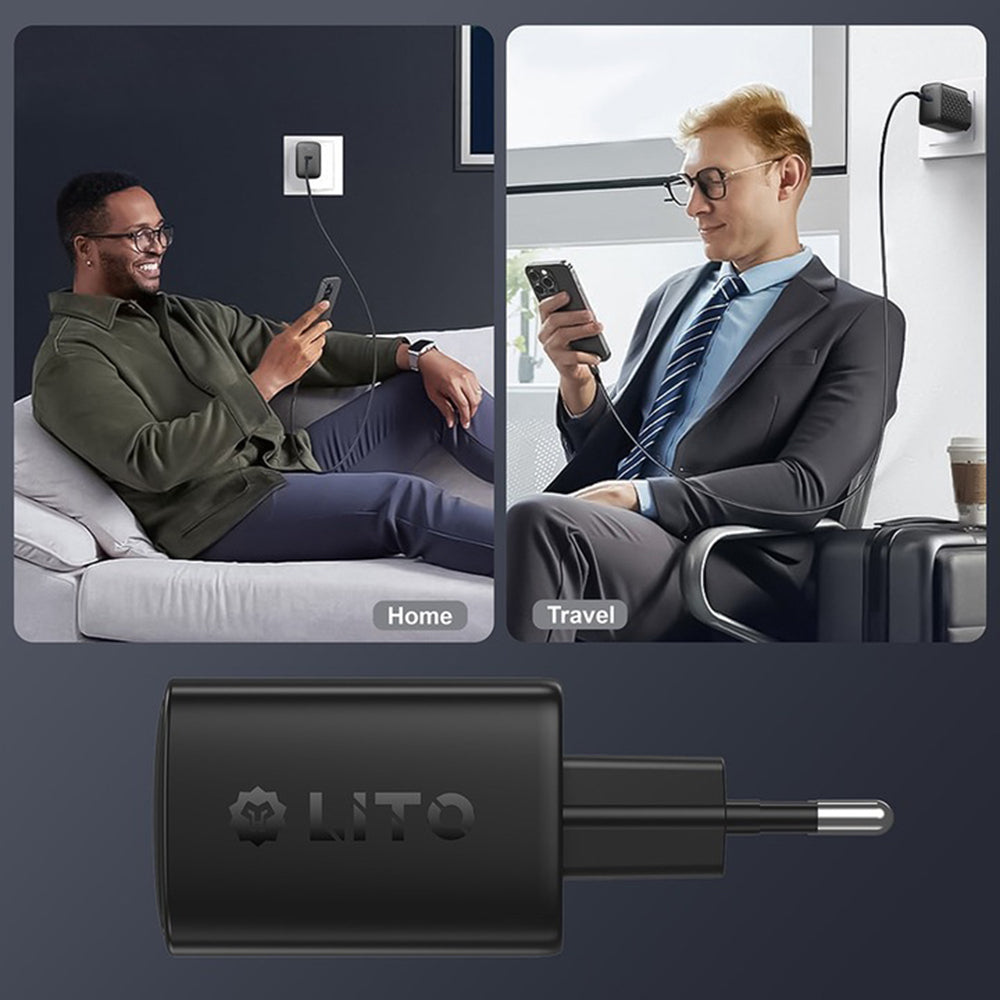 Incarcator Retea Cu Cablu USB-C Lito LC22T, 45W, 3A, 2 x USB-C, Negru