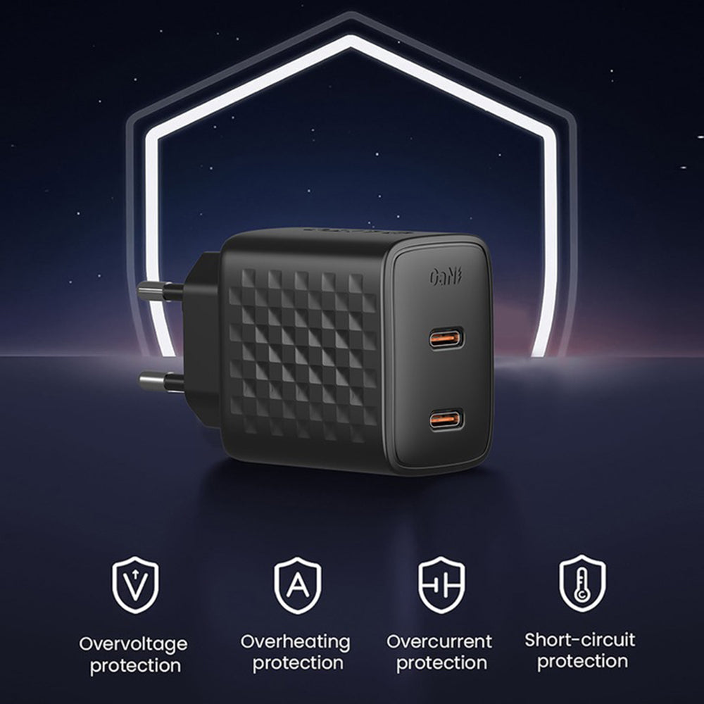 Incarcator Retea Cu Cablu USB-C Lito LC22T, 45W, 3A, 2 x USB-C, Negru