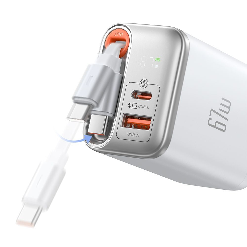 Incarcator Retea Cu Cablu USB-C McDodo CH-4103 FreeGo Display, 67W, 3.35A, 1 x USB-A - 1 x USB-C, Alb