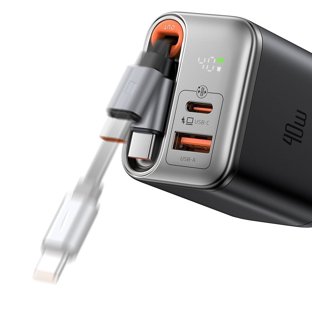 Incarcator Retea Cu Cablu USB-C McDodo CH-4281 FreeGo Display, 40W, 3A, 1 x USB-A - 1 x USB-C, Negru