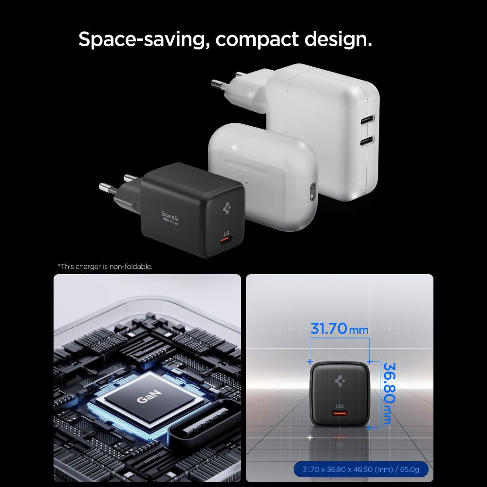 Incarcator Retea Cu Cablu USB-C Spigen EE451EU Essential, 45W, 3A, 1 x USB-C, Negru ACH09474