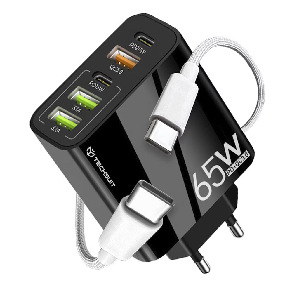 Incarcator Retea Cu Cablu USB-C Techsuit CHC2 PentaXPower, 20W, 3A, 3 x USB-A - 2 x USB-C, Negru
