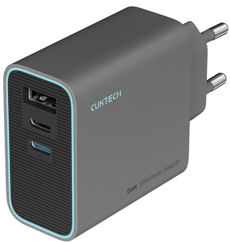 Incarcator Retea Cuktech, 65W, 3A, 1 x USB-A - 2 x USB-C, Gri CUKAD653EUGR