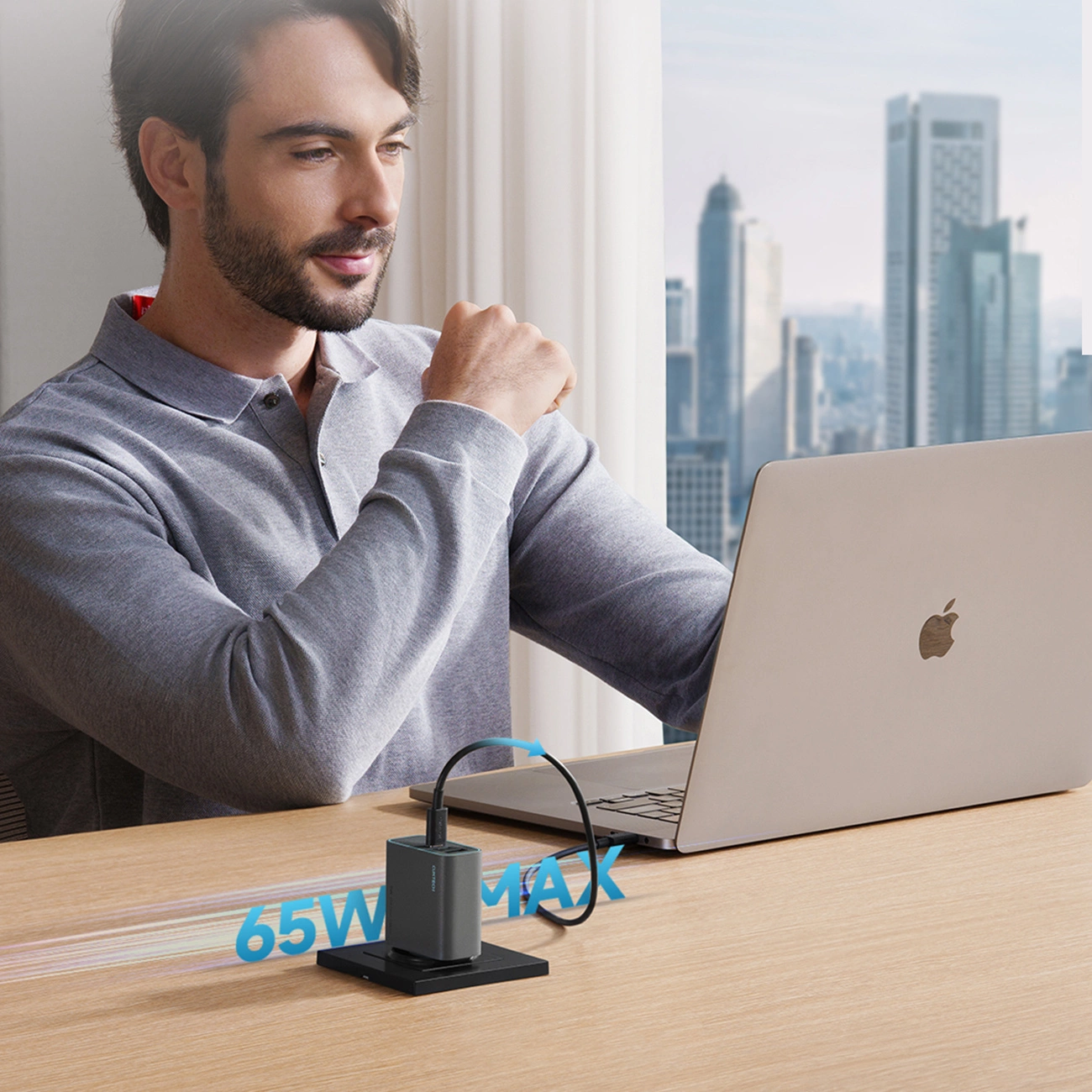 Incarcator Retea Cuktech, 65W, 3A, 1 x USB-A - 2 x USB-C, Gri CUKAD653EUGR