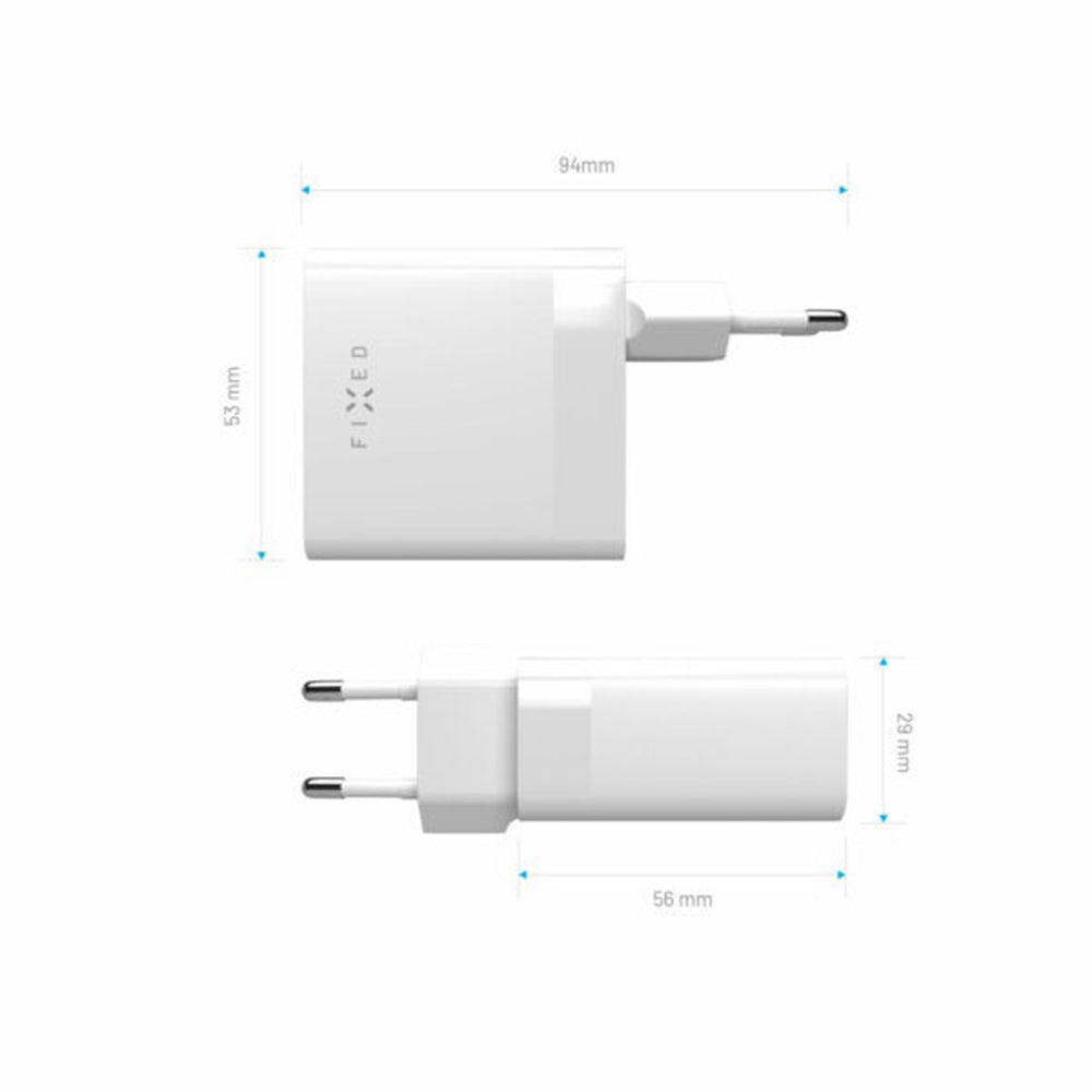 Incarcator Retea Fixed, 65W, 3.25A, 2 x USB-C, Alb