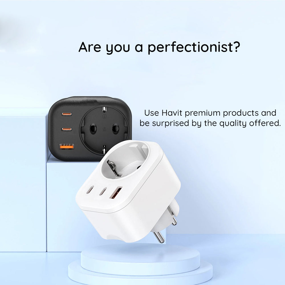 Incarcator Retea HAVIT UC142, 30W, 3A, 1 x USB-A - 2 x USB-C - 1 x Schuko, Negru